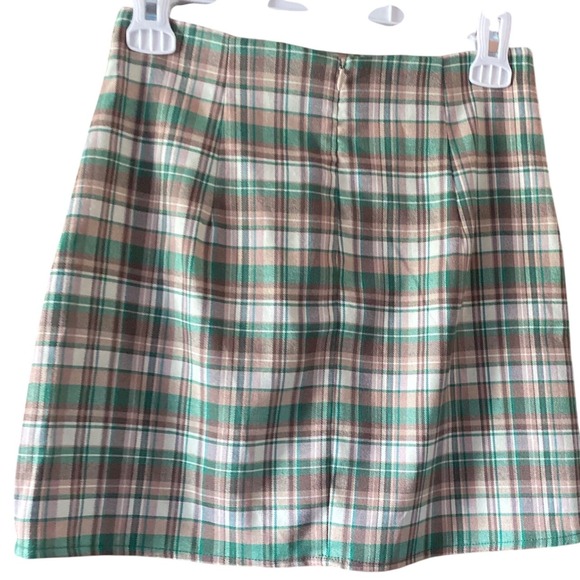 Zara Plaid Mini Skirt Green Brown Tan Checkered Casual‎ XS NWT - Picture 3 of 8